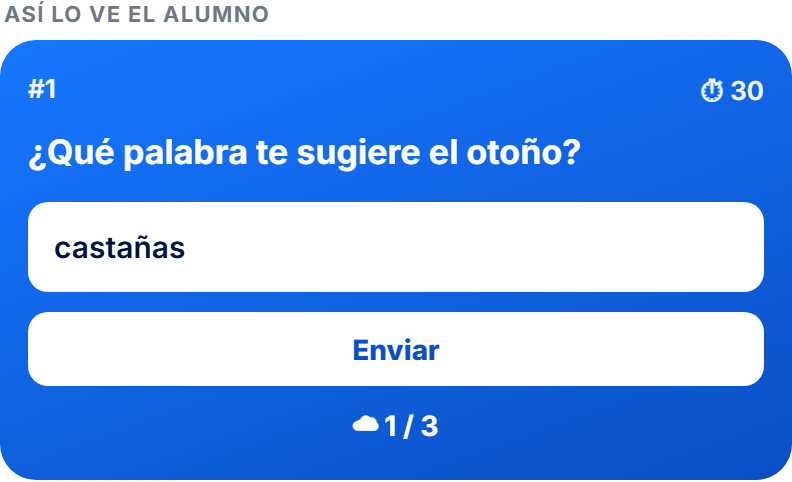 Pregunta de nube de palabras en el móvil del alumno: qué palabra te sugiere el otoño