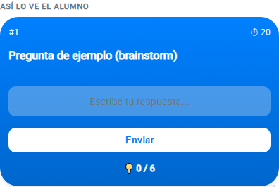 Vista previa real del movil del alumnado: pregunta de tipo Lluvia de ideas en AulaOk