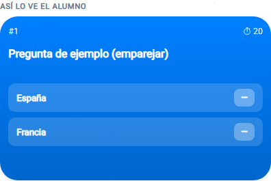 Pregunta de emparejar en el móvil del alumno