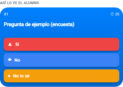Vista previa real del movil del alumnado: pregunta de tipo Encuesta en AulaOk
