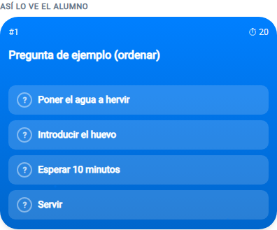 Vista previa real del movil del alumnado: pregunta de tipo Ordenar secuencia en AulaOk